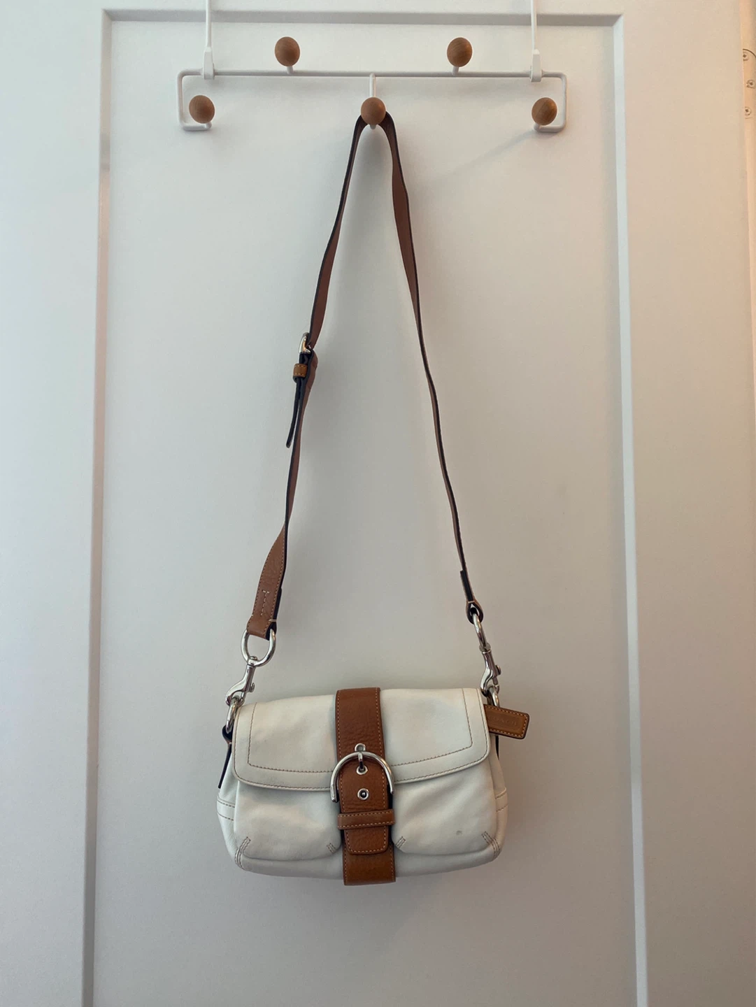 Coach White Leather & Brown Accent Shoulder Bag