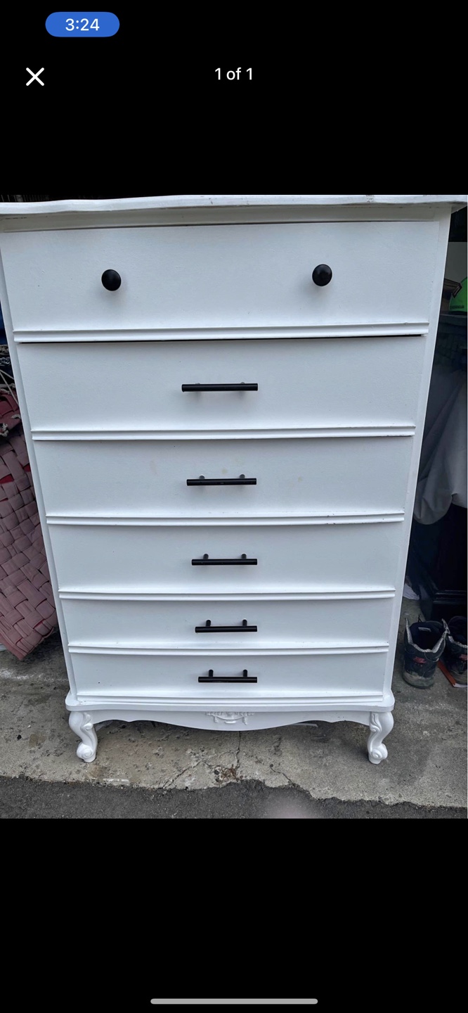 White Tall Dresser with 6 Drawers