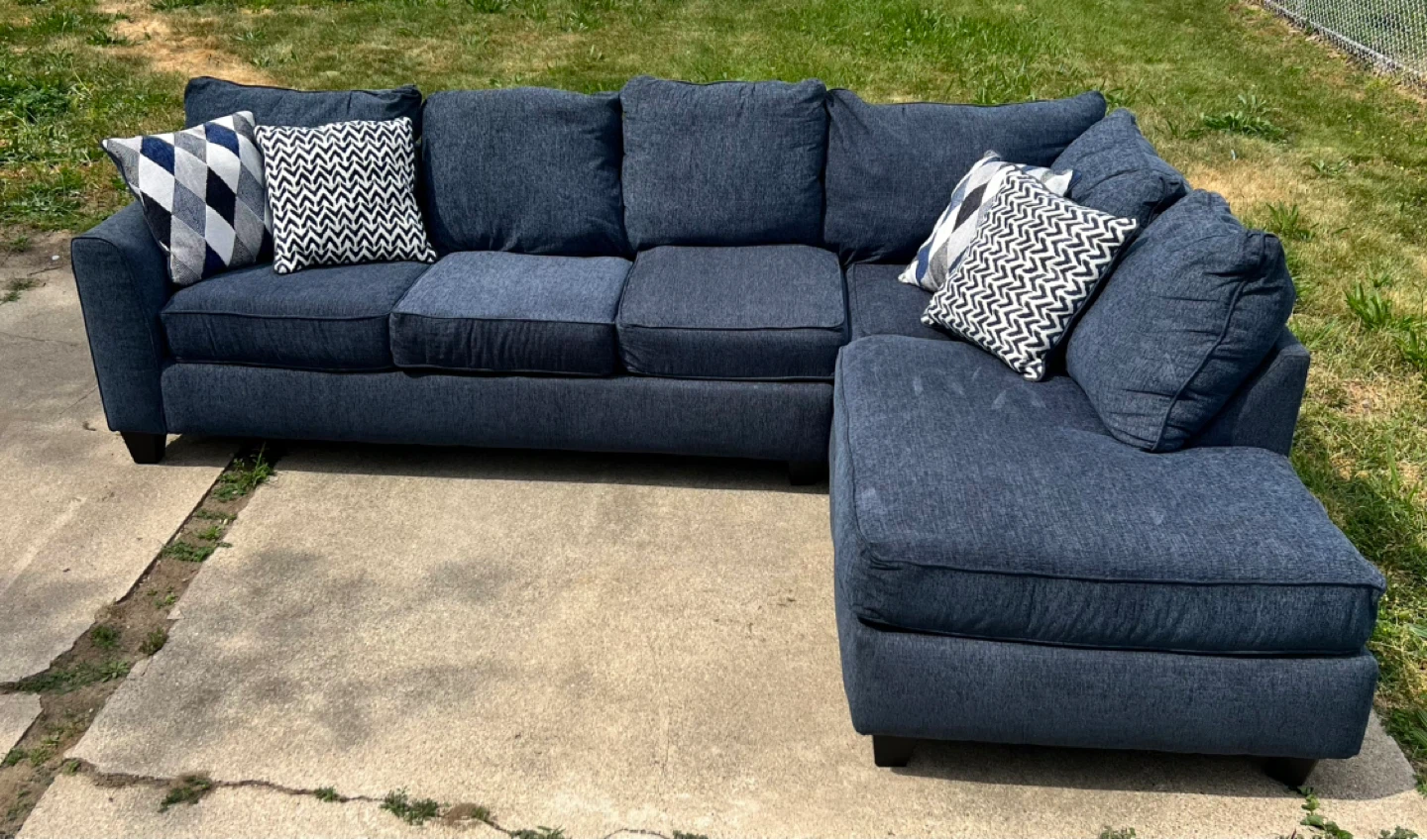 Dark Blue Sectional Sofa with Chaise - photo 2
