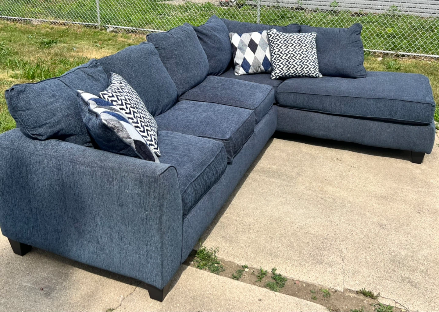 Dark Blue Sectional Sofa with Chaise