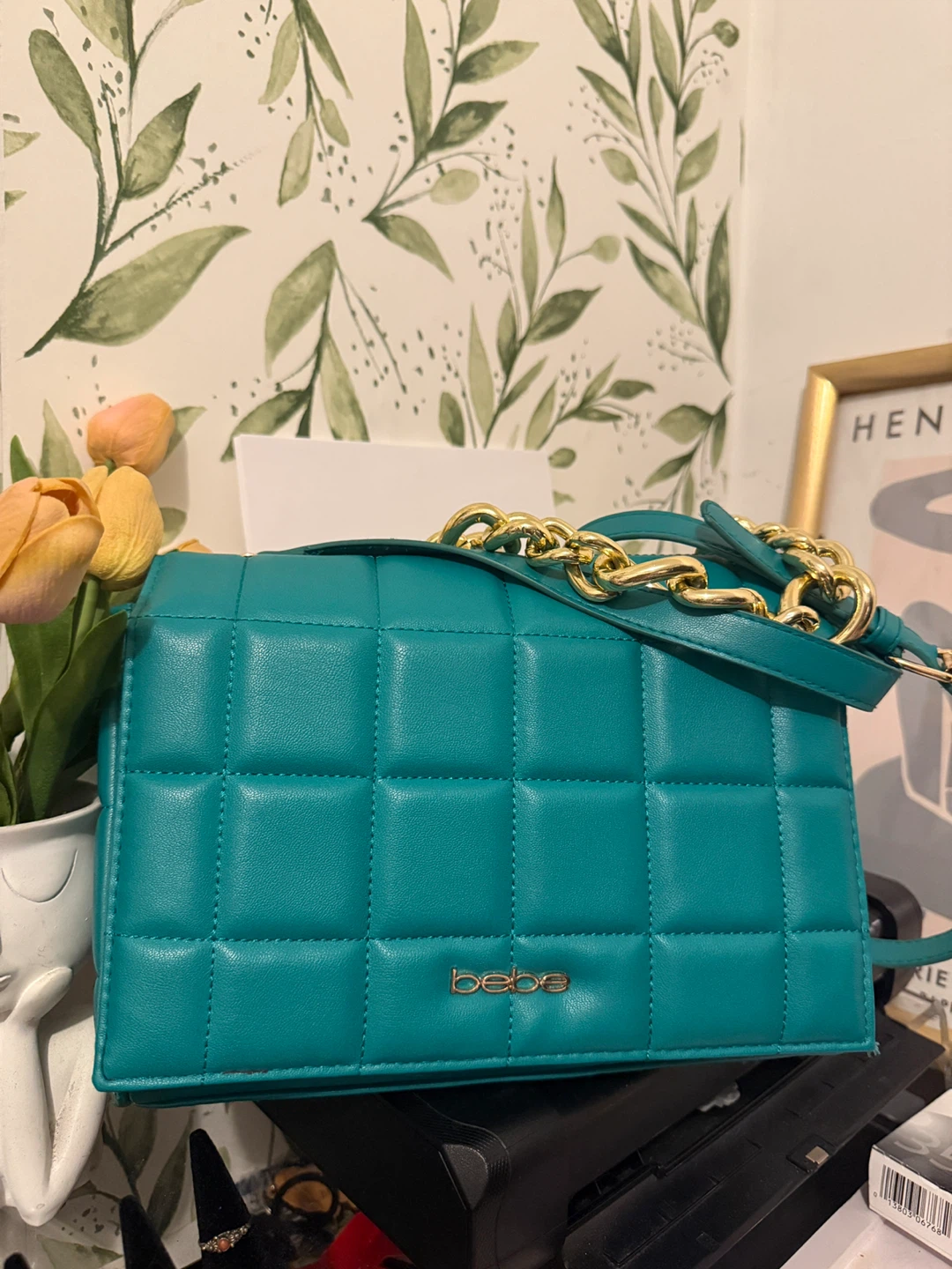 Bebe Teal Quilted Chain Shoulder Bag - photo 2