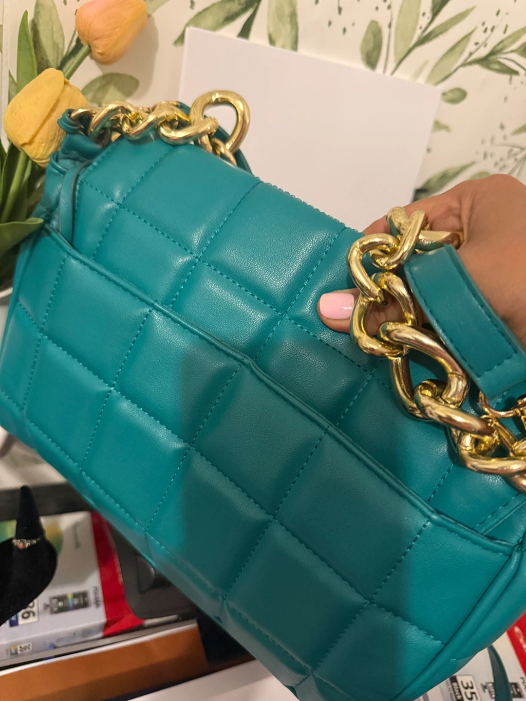 Bebe Teal Quilted Chain Shoulder Bag - photo 3