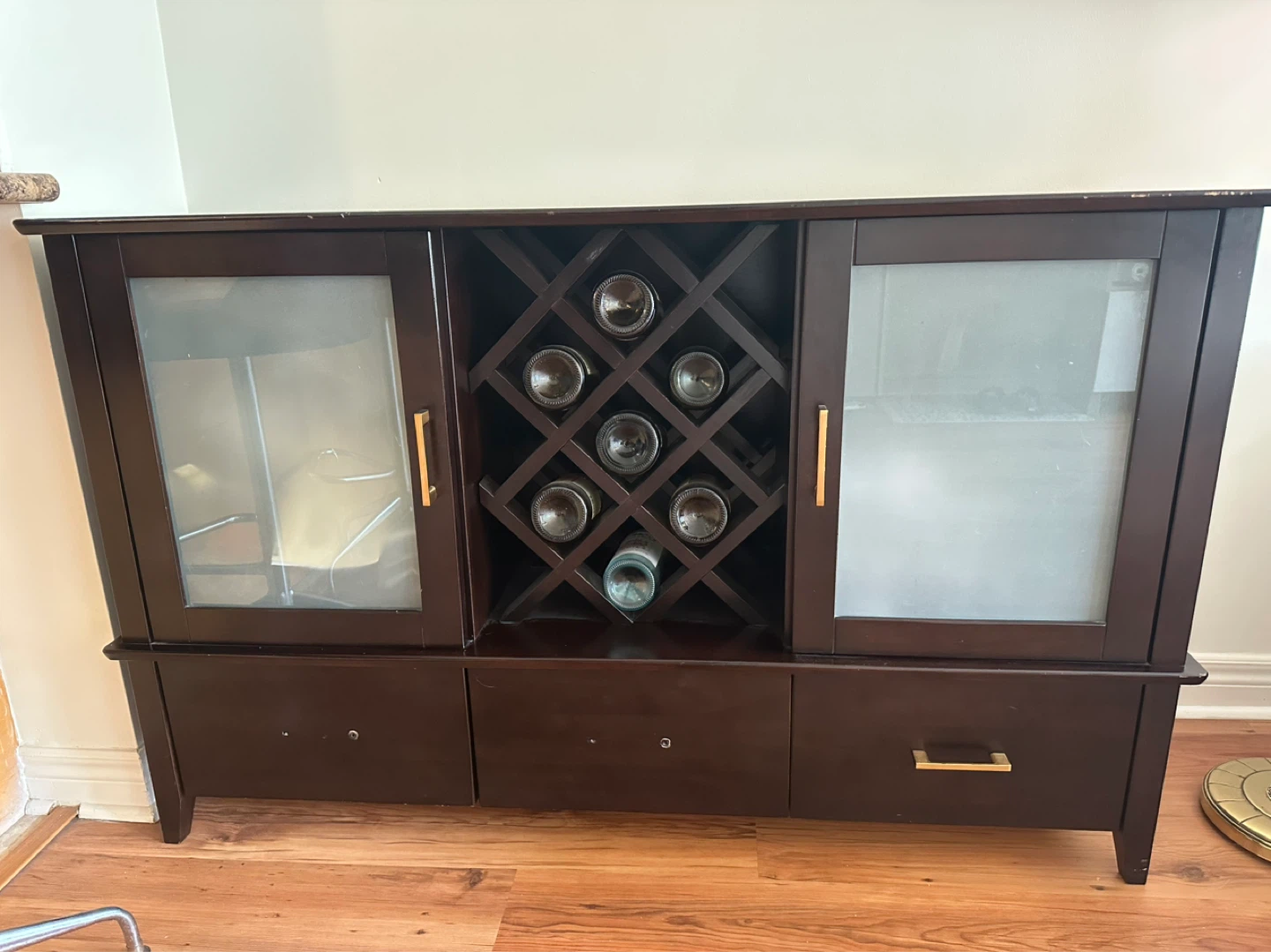 Dark Wood Sideboard Buffet with Wine Rack - photo 4