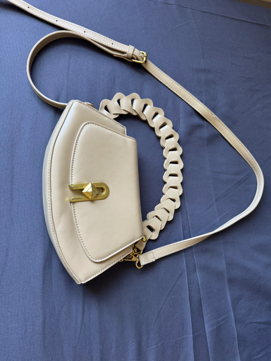 Beige Handbag with Chain Detail