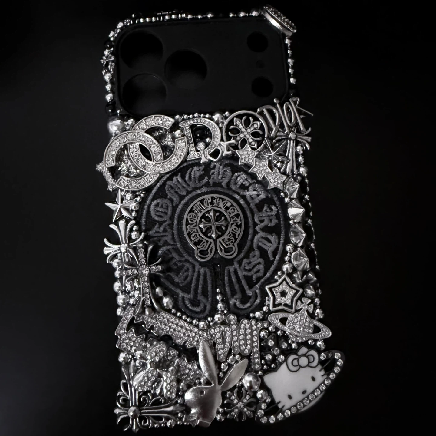 Iphone 17 PM Chrome Cross Y2K Emo Punk Charm Junk Case Handmade