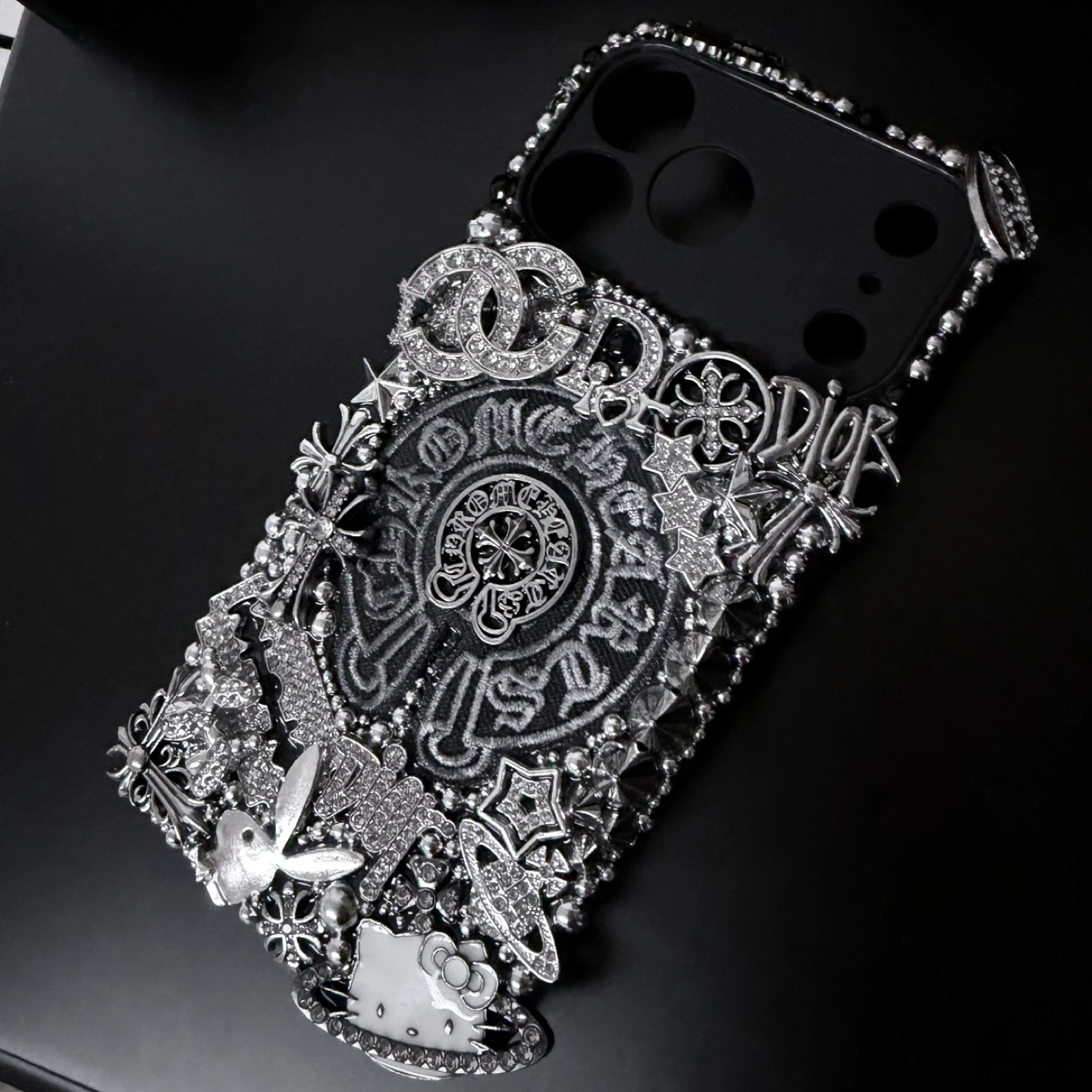 Iphone 17 PM Chrome Cross Y2K Emo Punk Charm Junk Case Handmade - photo 2