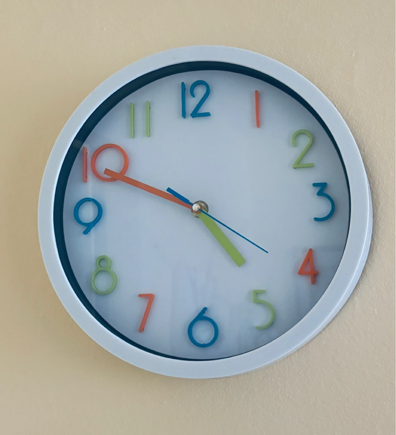 10” White Wall Clock with Colorful Numbers