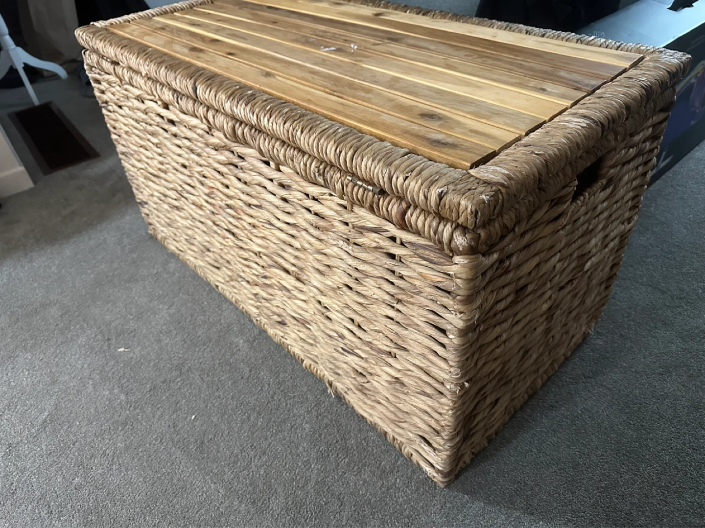 Woven Storage Chest with Wooden Lid