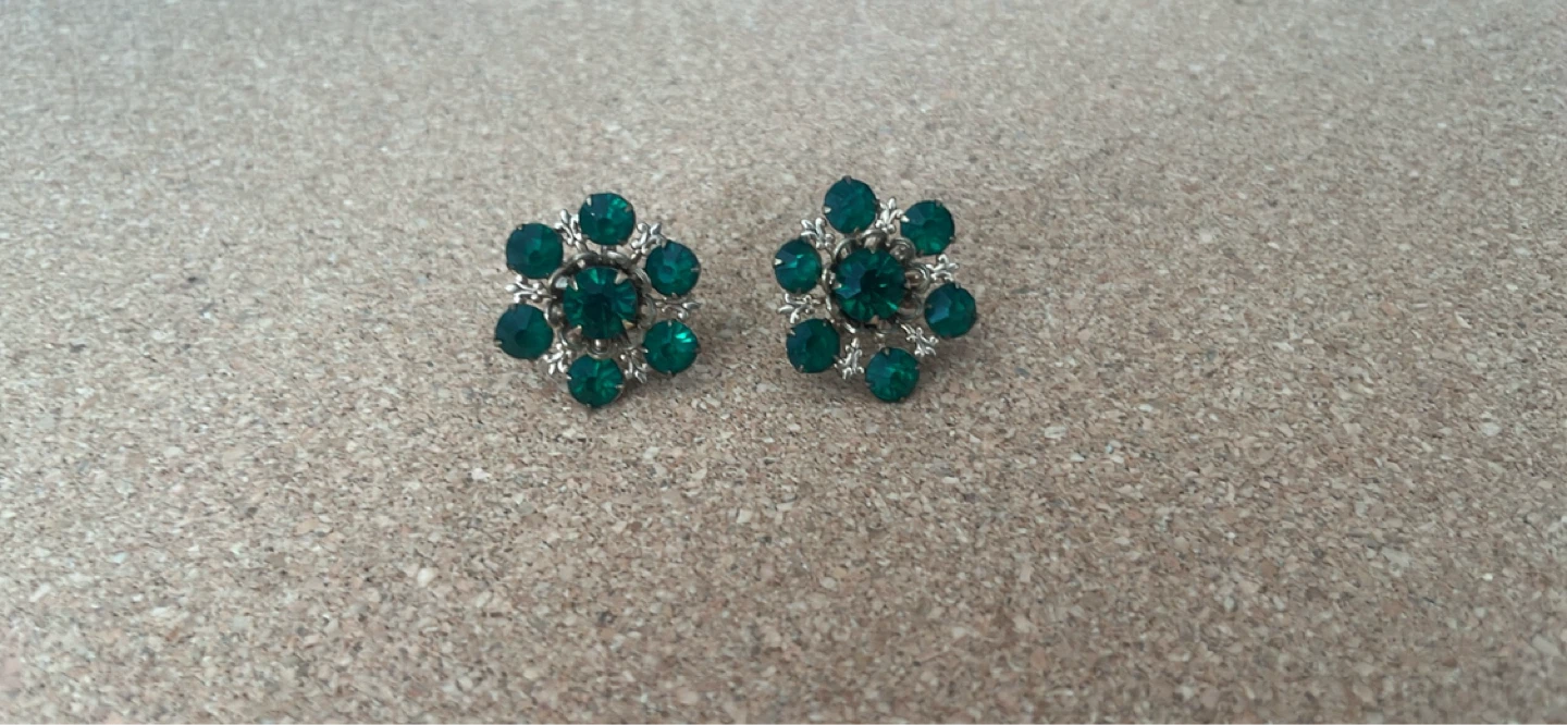 Green Gem Flower Earrings
