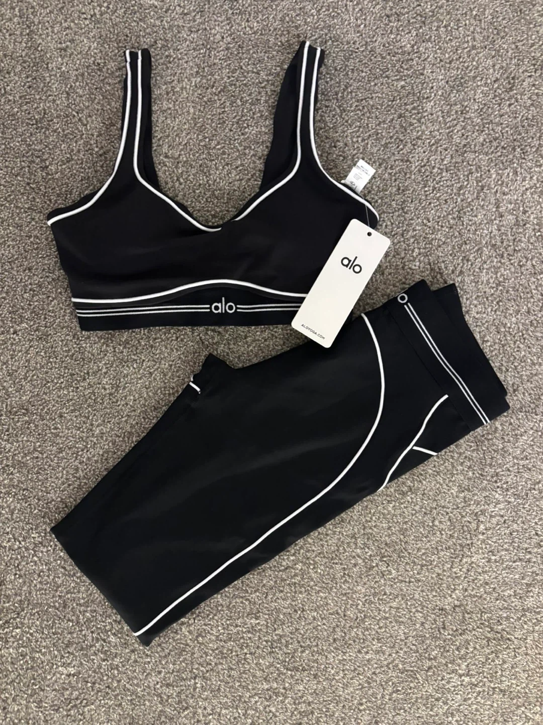 Alo Yoga Black Sports Bra and Leggings Set