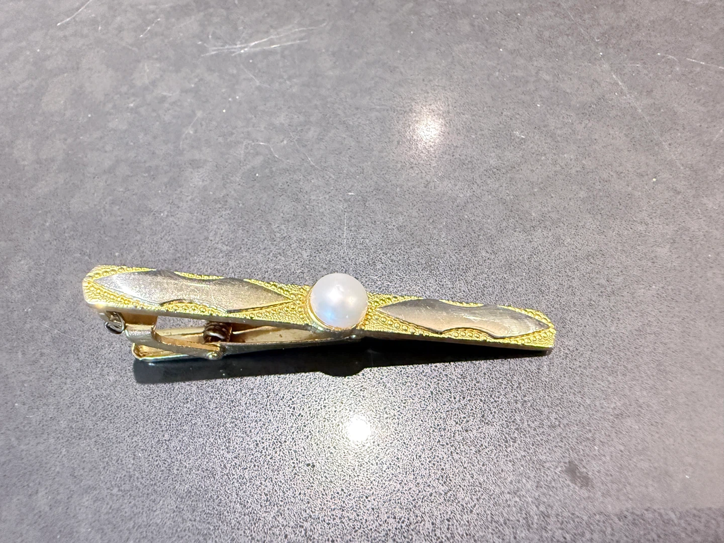 24k Tie Clip with Pearl Accent