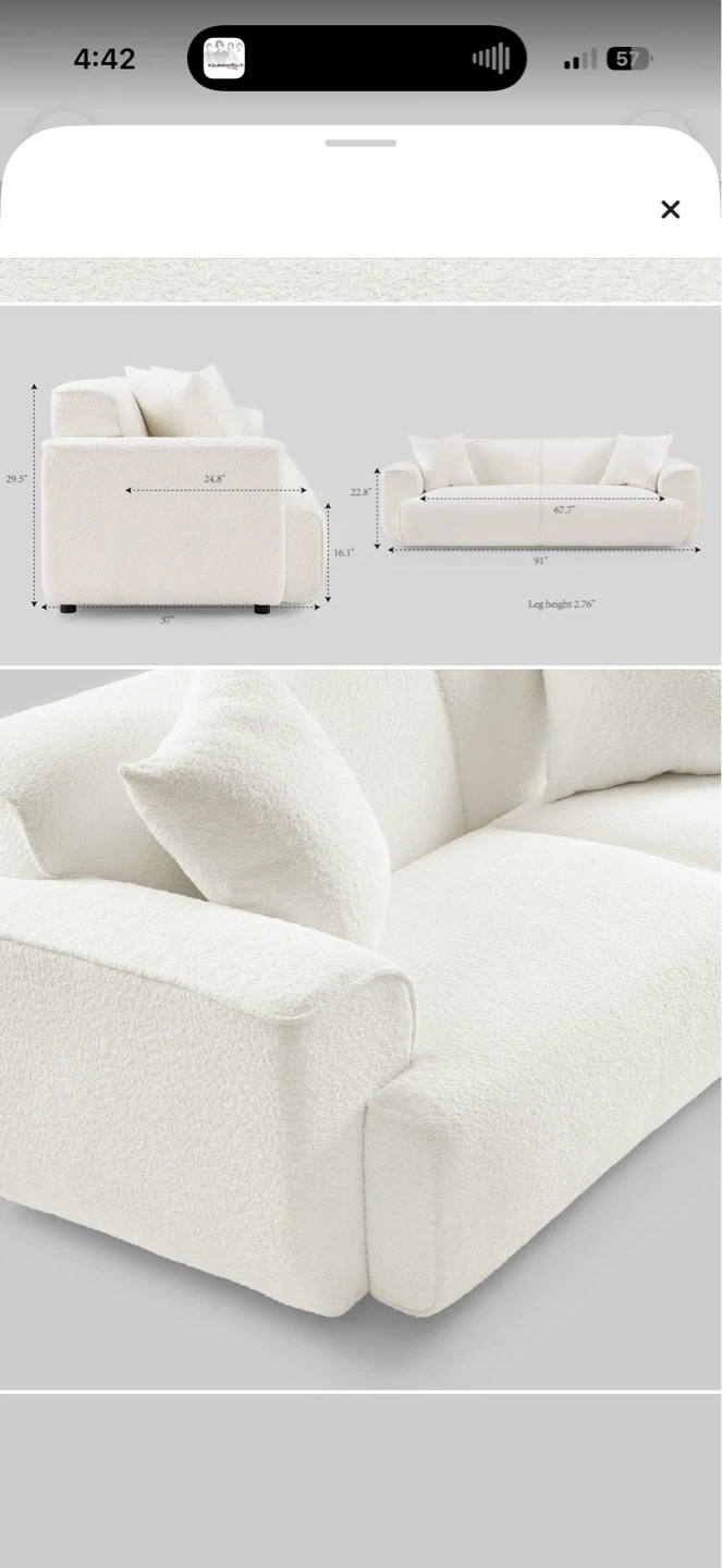 White Boucle Sofa - photo 3