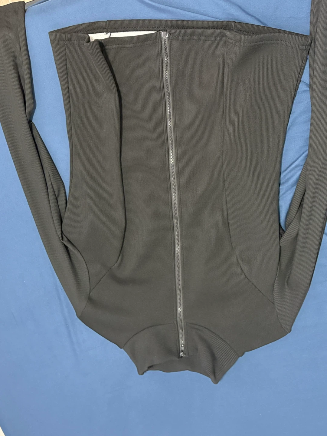 Black Ribbed Zip-Up Long Sleeve Top - photo 2