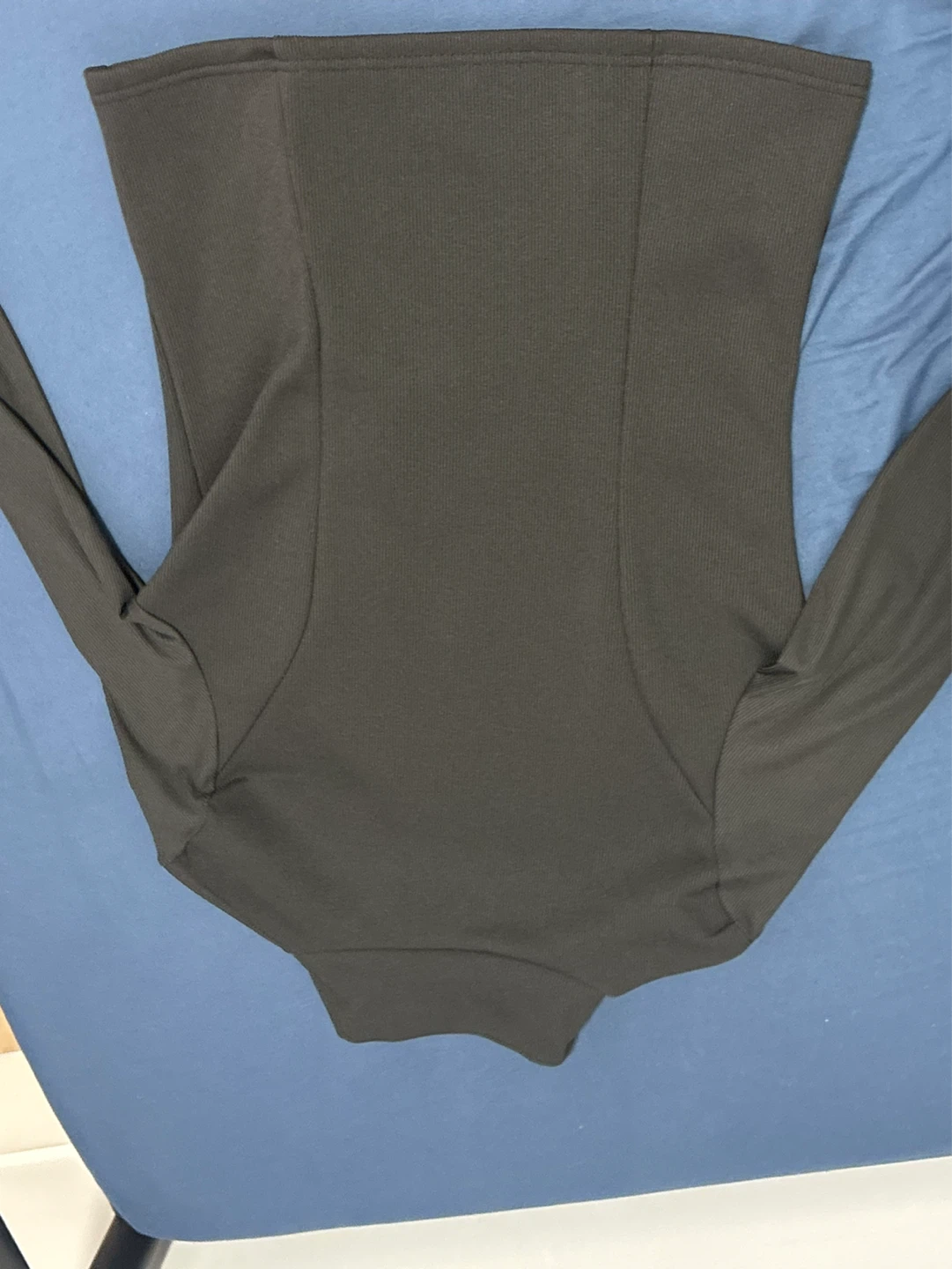 Black Ribbed Zip-Up Long Sleeve Top