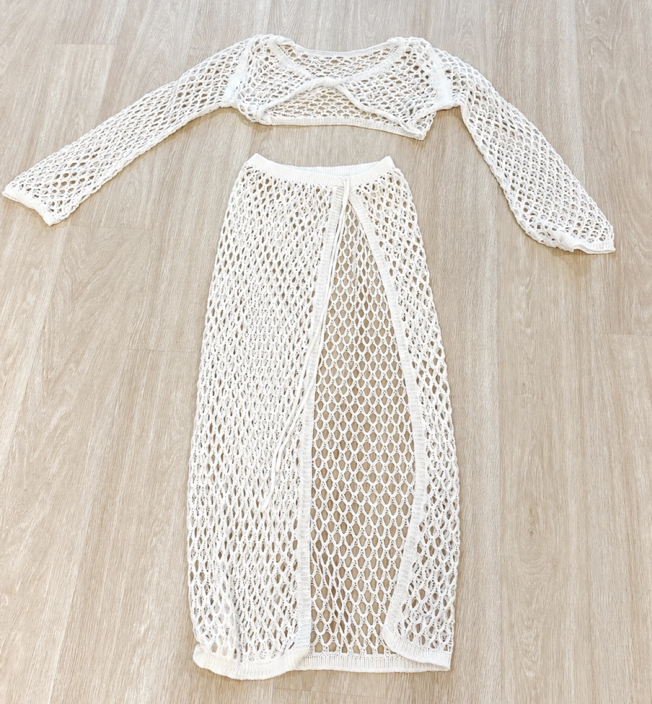 White Crochet Mesh Cover-Up Set