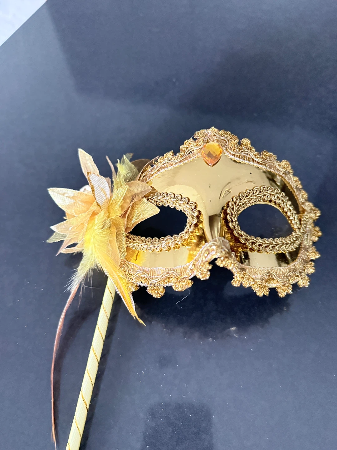 Gold Masquerade Mask with Stick