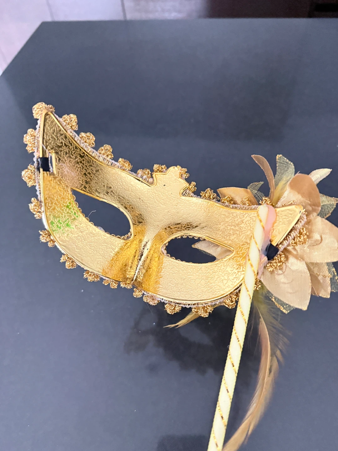 Gold Masquerade Mask with Stick - photo 2