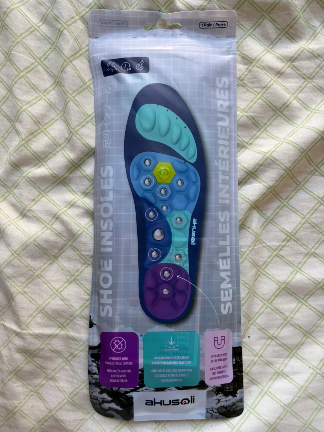New AKUSOLI Magnetic Shoe Insoles. Arch Support, (Size L / XL)