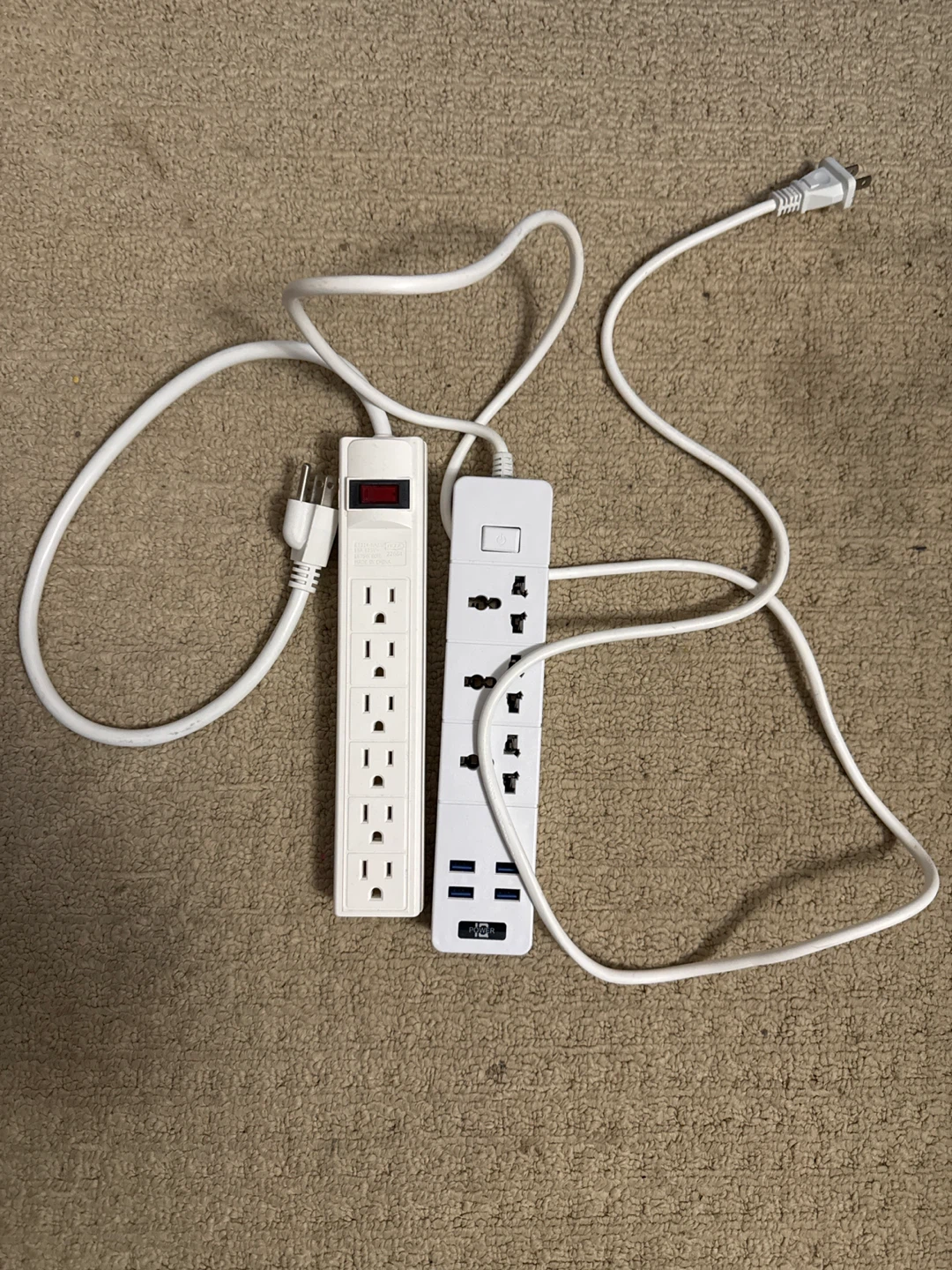 2 White Power Strips with USB Ports