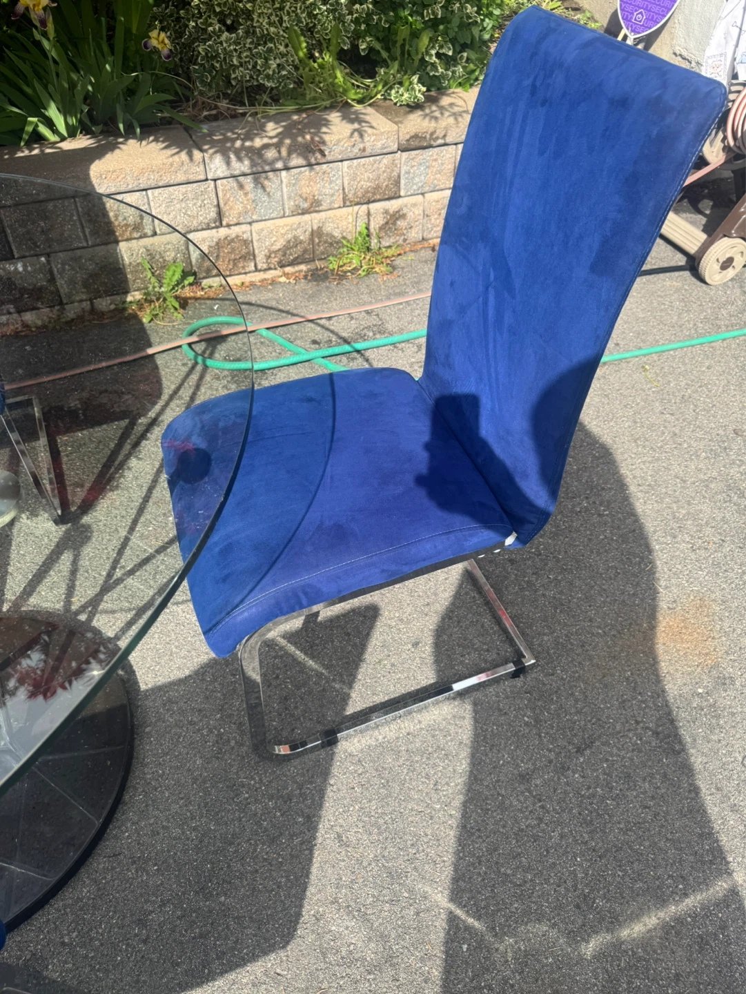 Glass Top Dining Table with 4 Blue Suede Chairs - photo 5