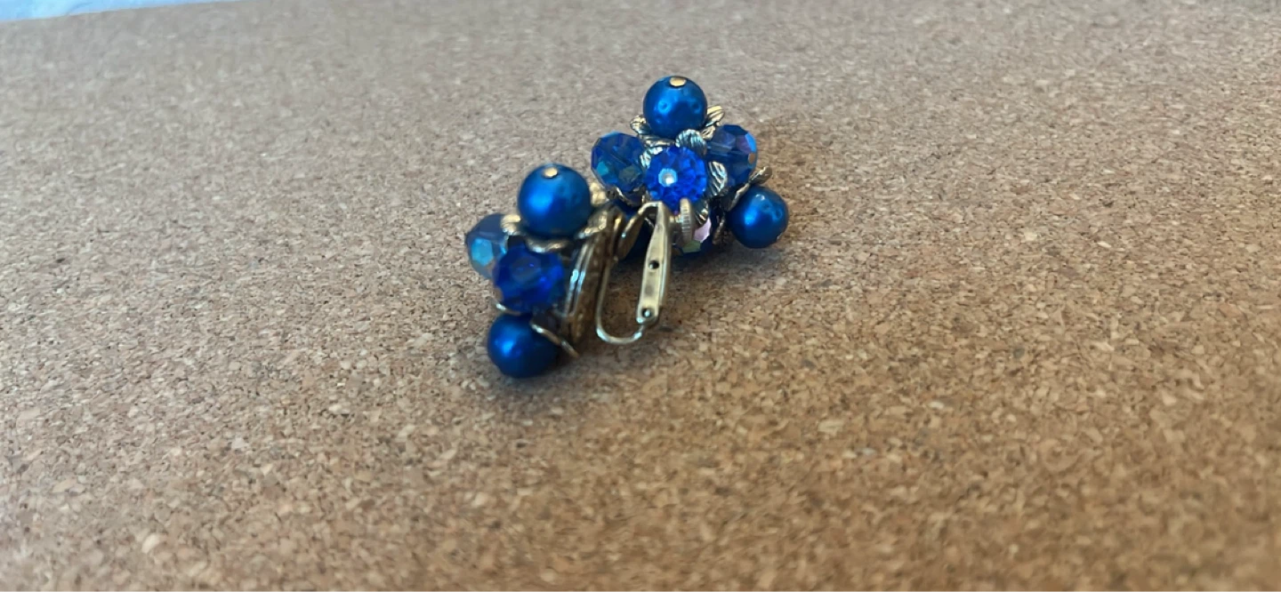 Blue Beaded & Rhinestone Clip-On Earrings - photo 2