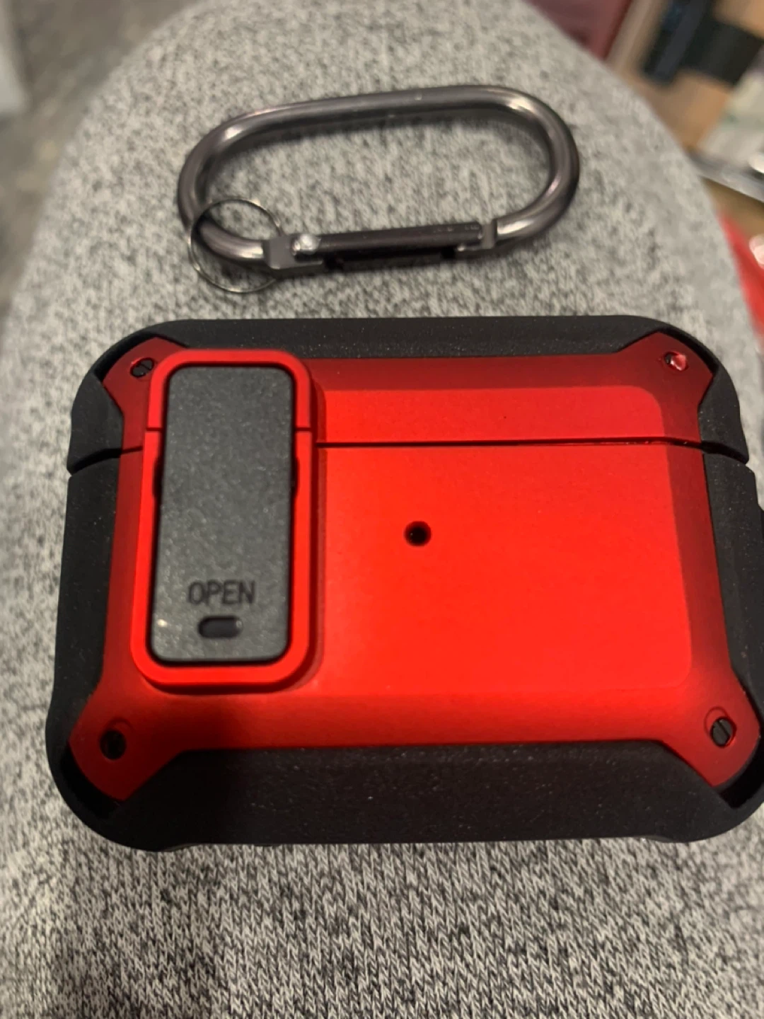 Red and Black Protective Case with Carabiner for AirPods Pro - photo 3