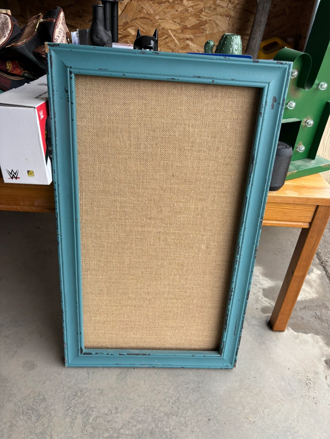 Distressed Teal Picture Frame with Burlap Insert