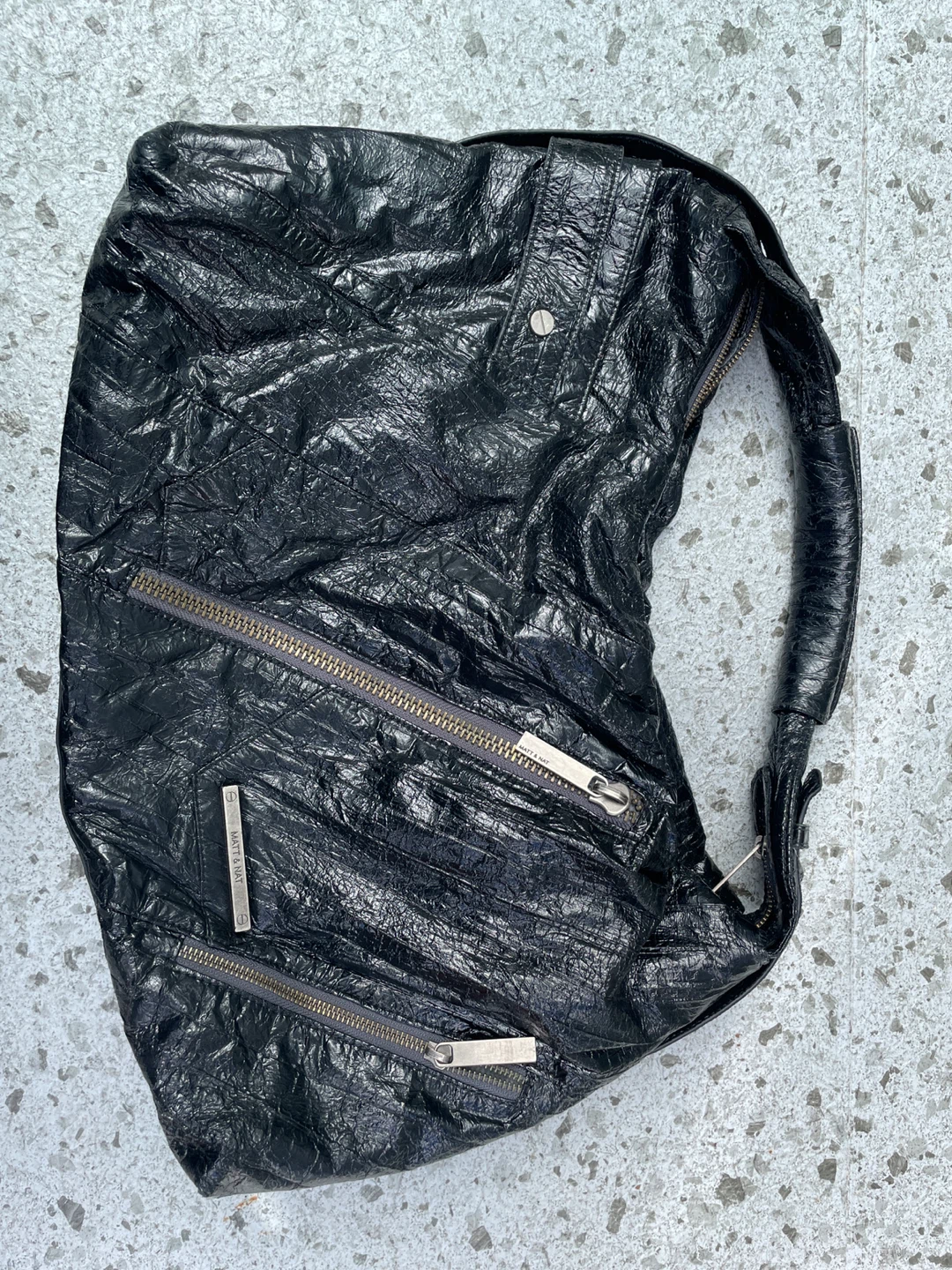 Vintage Matt nat Black Leather Hobo Bag