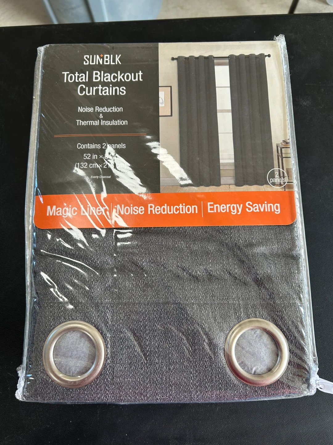 SUNBLK Total Blackout Curtains 52" x 84" - Everly Charcoal