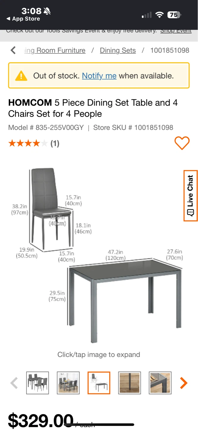 HOMCOM 5 Piece Dining Set - Table & 4 Chairs - photo 3