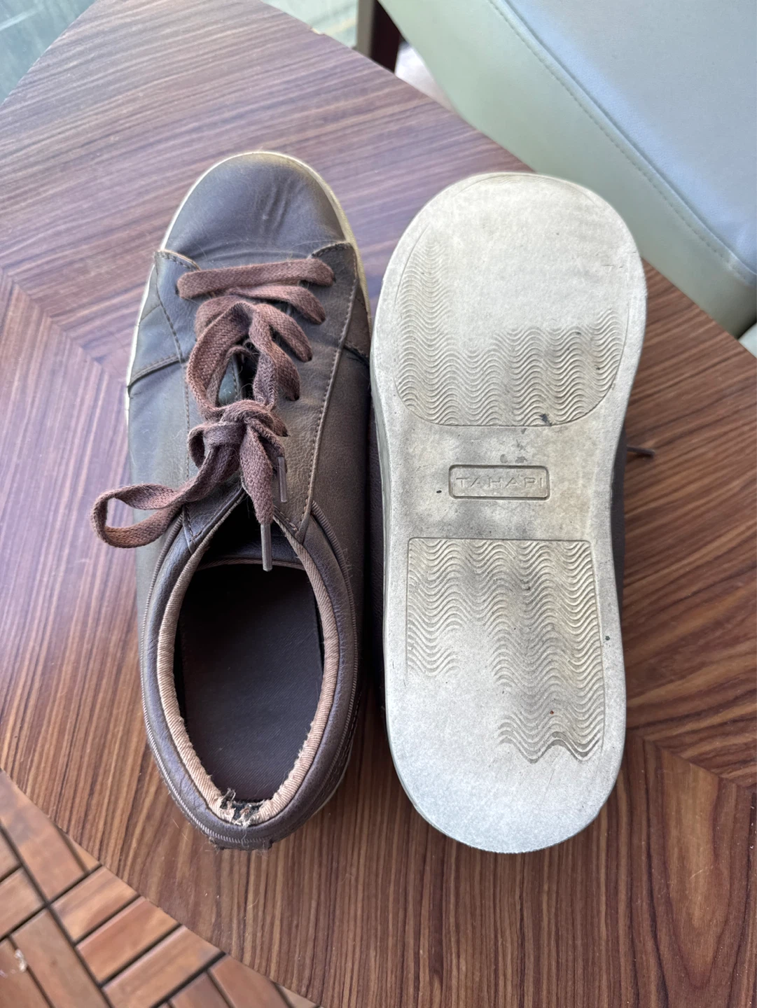 Tahari Brown Leather Lace-Up Sneakers