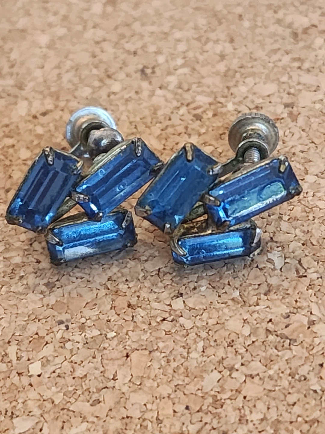 Blue Rhinestone Screw-Back Earrings