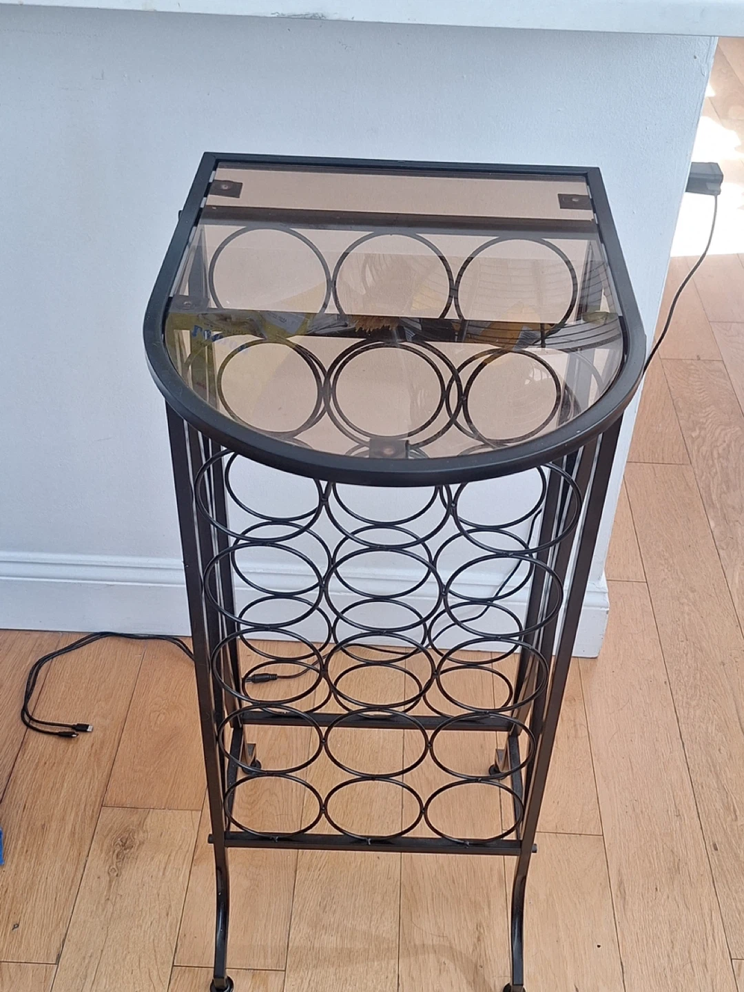 Tall Metal Wine Rack with Glass Top