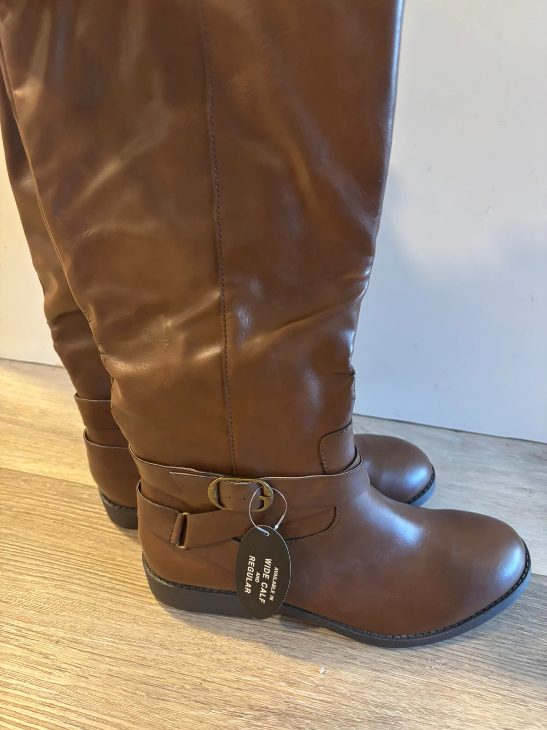 Brown Faux Leather Knee-High Boots - photo 2