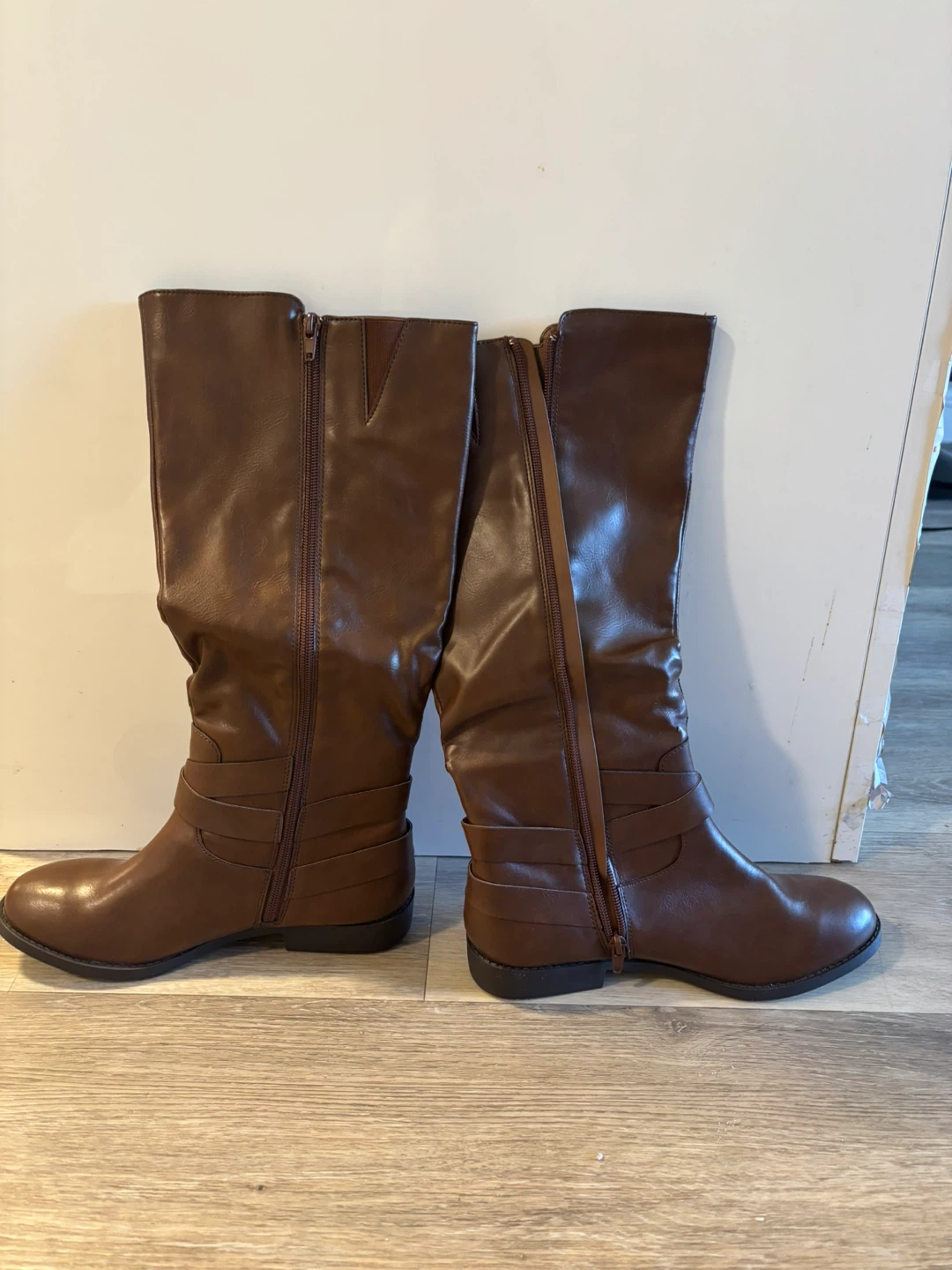 Brown Faux Leather Knee-High Boots