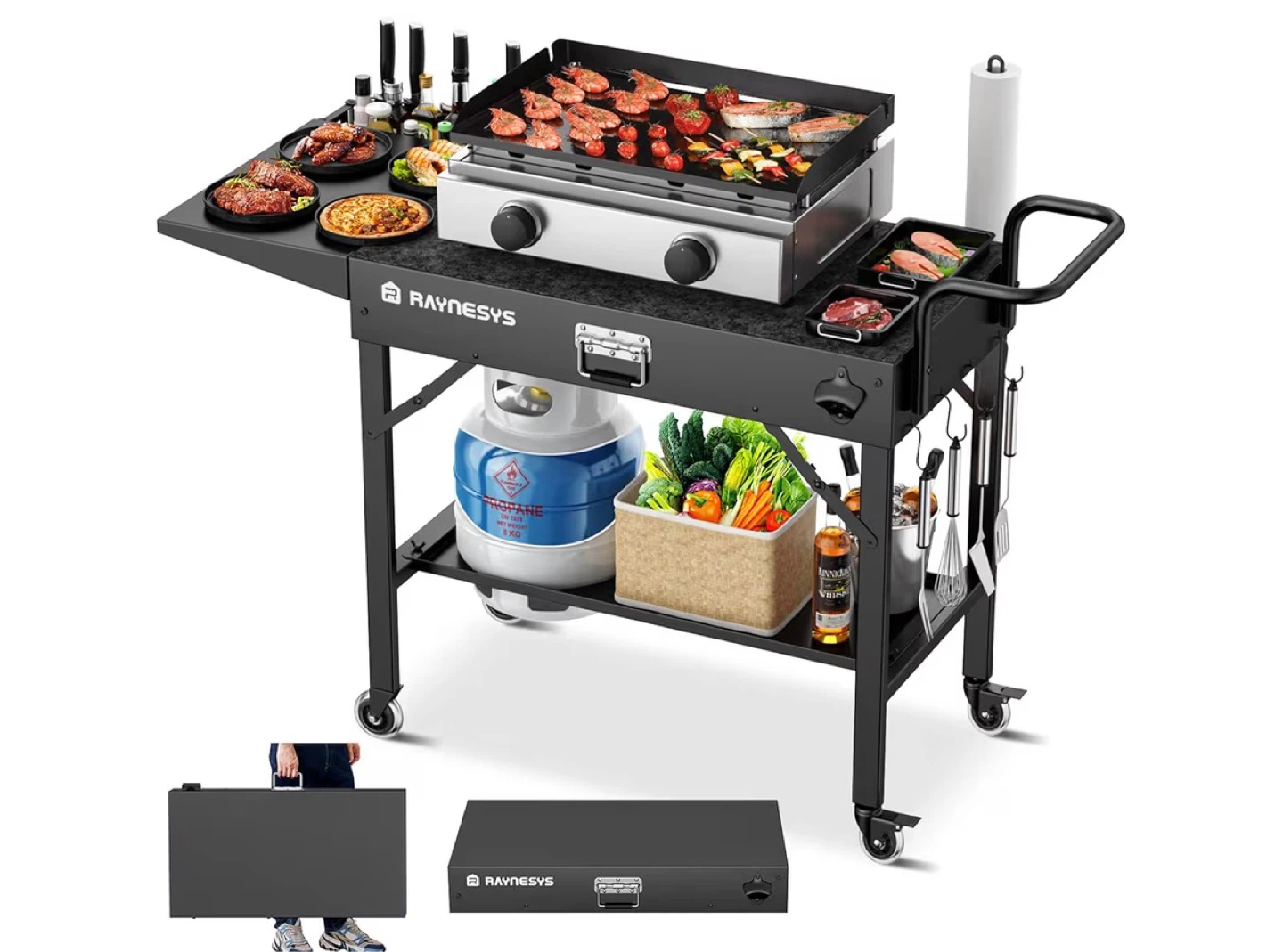 RAYNESYS Portable Folding Grill Cart Table