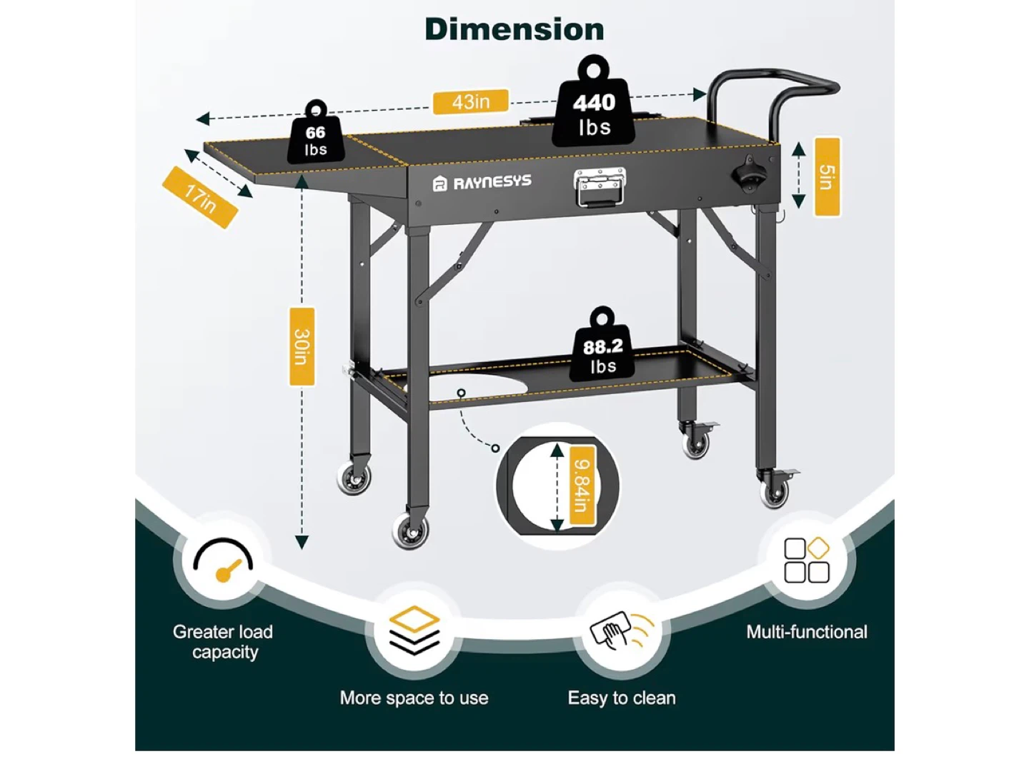 RAYNESYS Portable Folding Grill Cart Table - photo 3