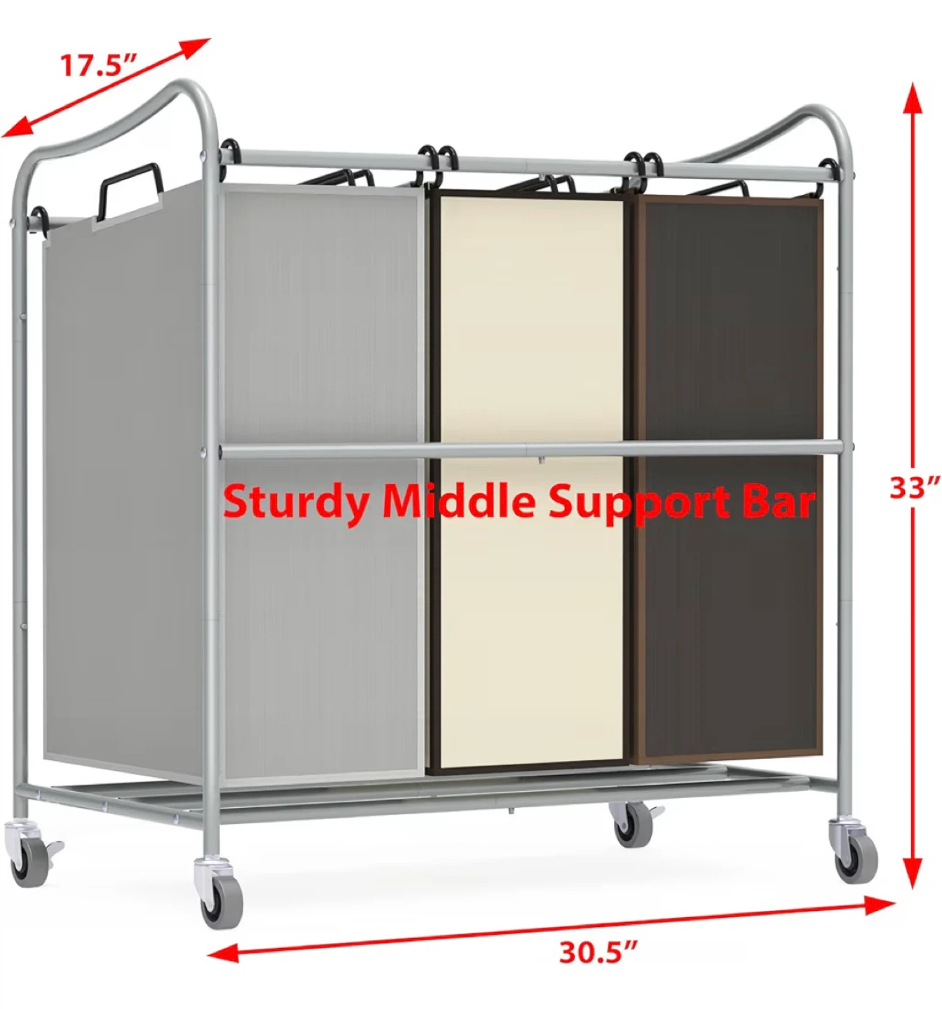 3-Bin Laundry Sorter Cart with Wheels - photo 2