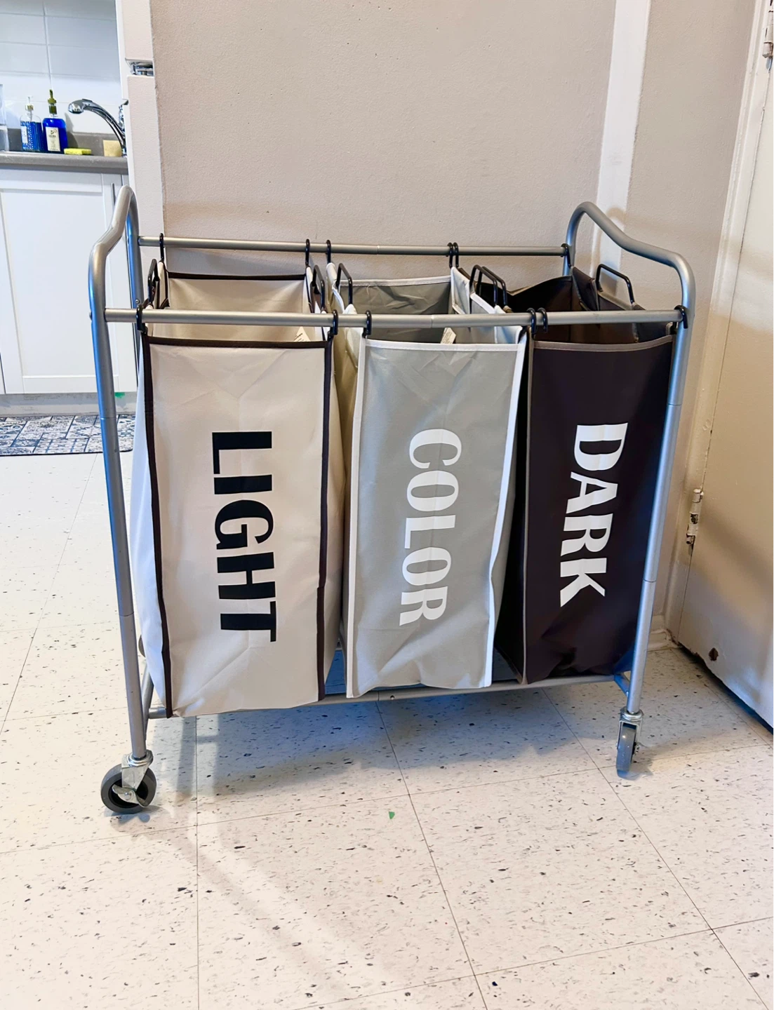 3-Bin Laundry Sorter Cart with Wheels