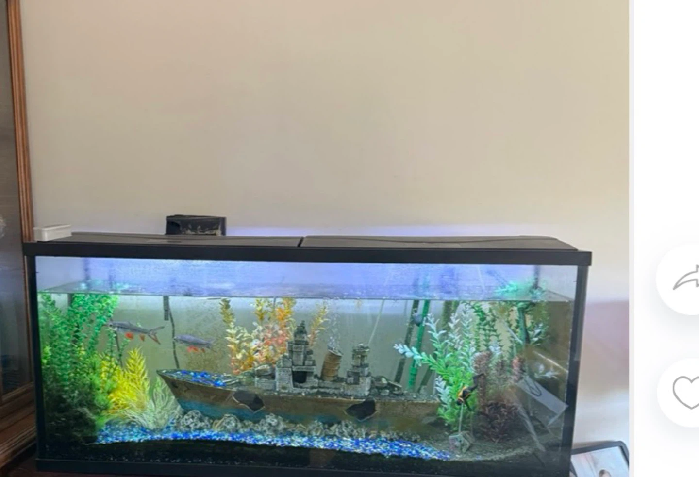 Aquarium with Shipwreck Decor and Fish - photo 3