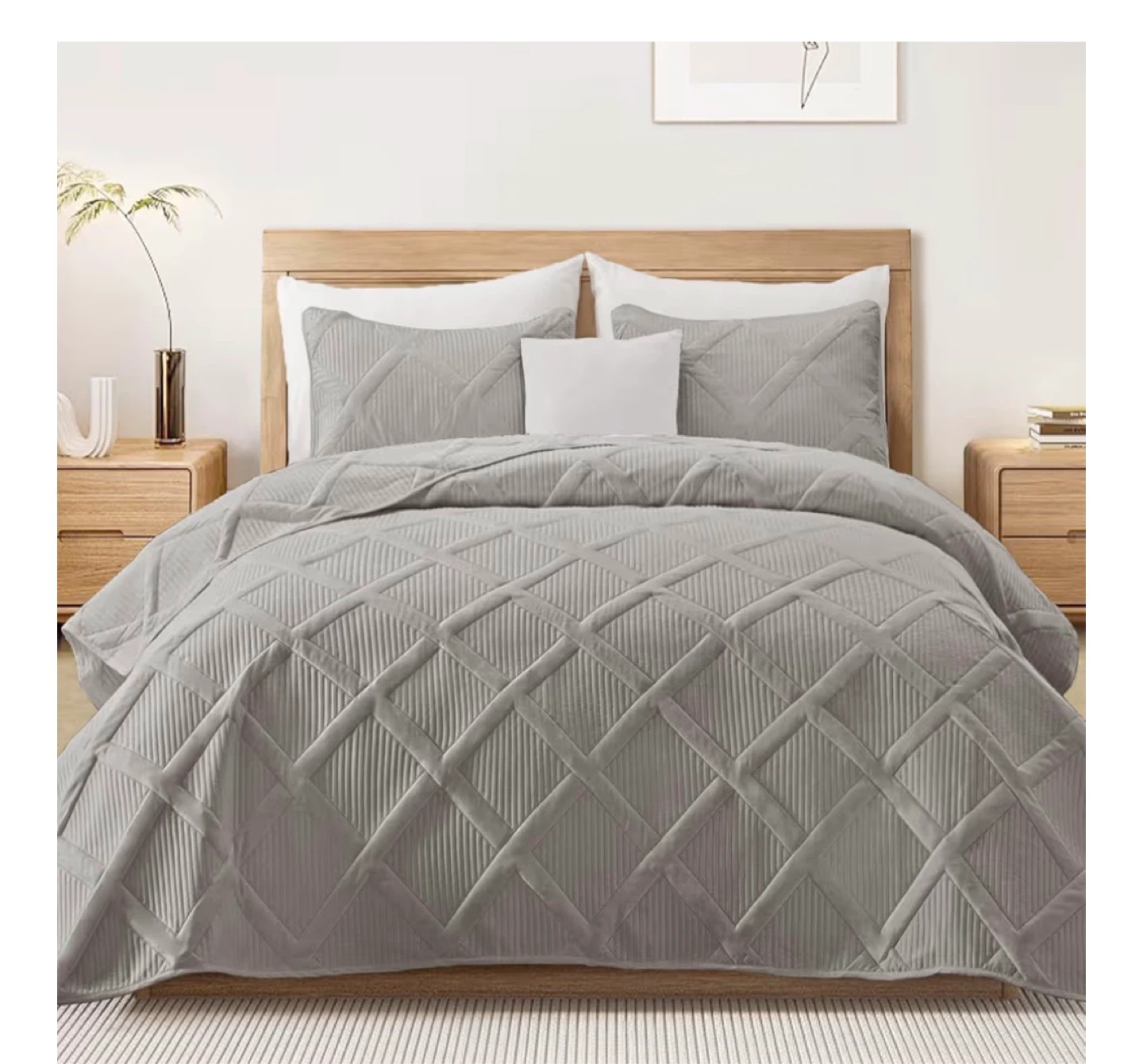 Grey Diamond Quilted Bedspread Set