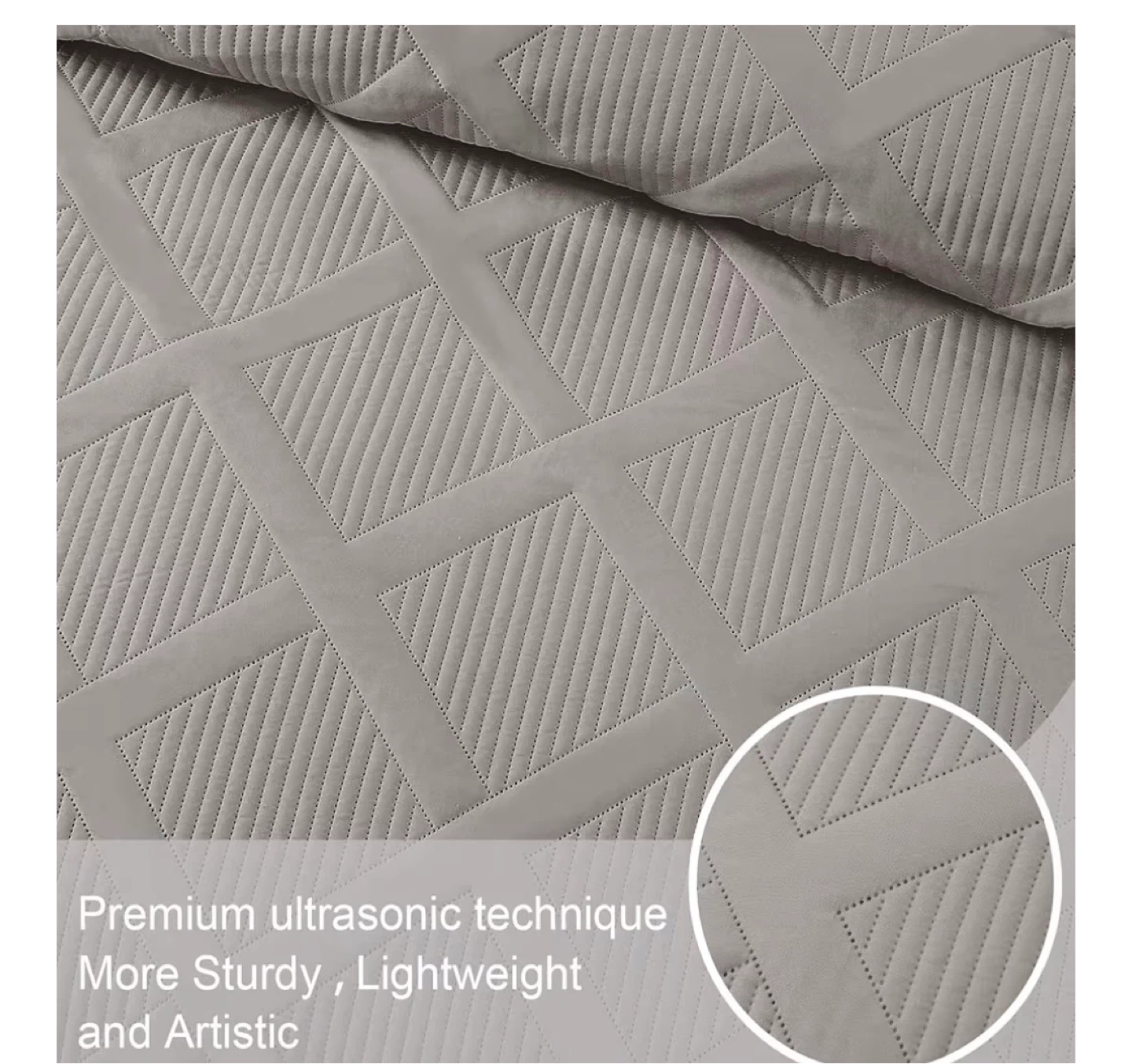 Grey Diamond Quilted Bedspread Set - photo 3