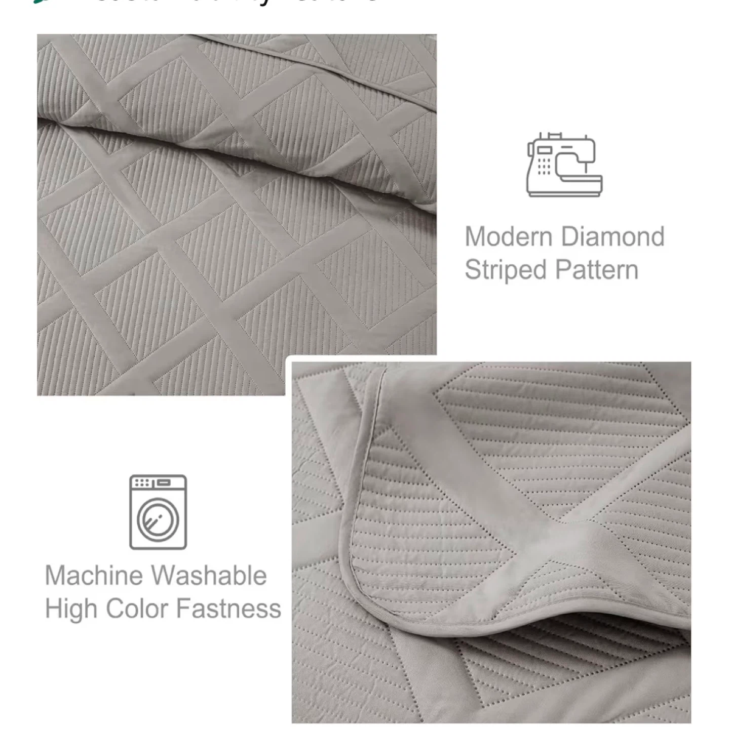 Grey Diamond Quilted Bedspread Set - photo 5