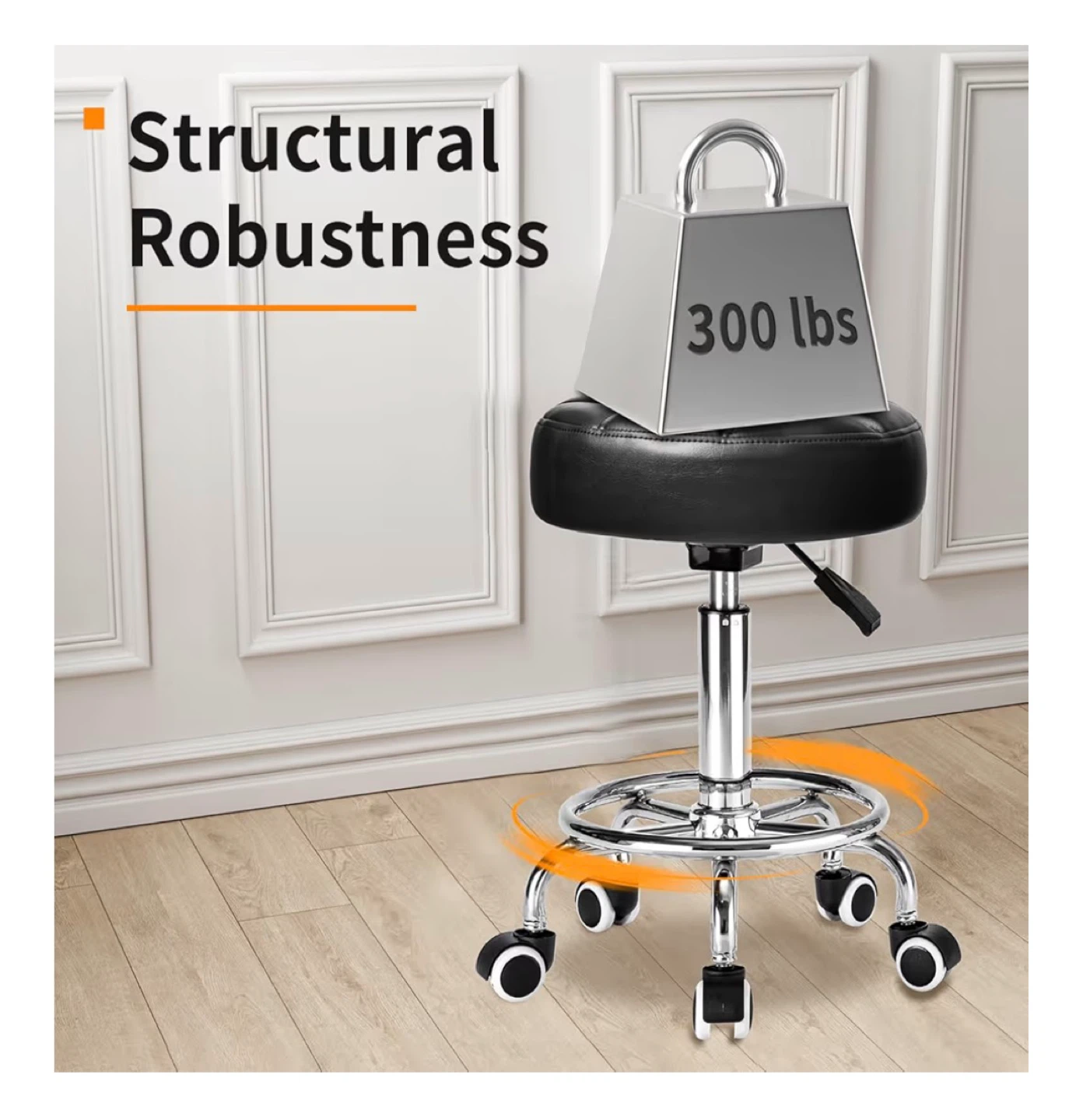 Rolling Stool Chair - Black, Adjustable Height - photo 4
