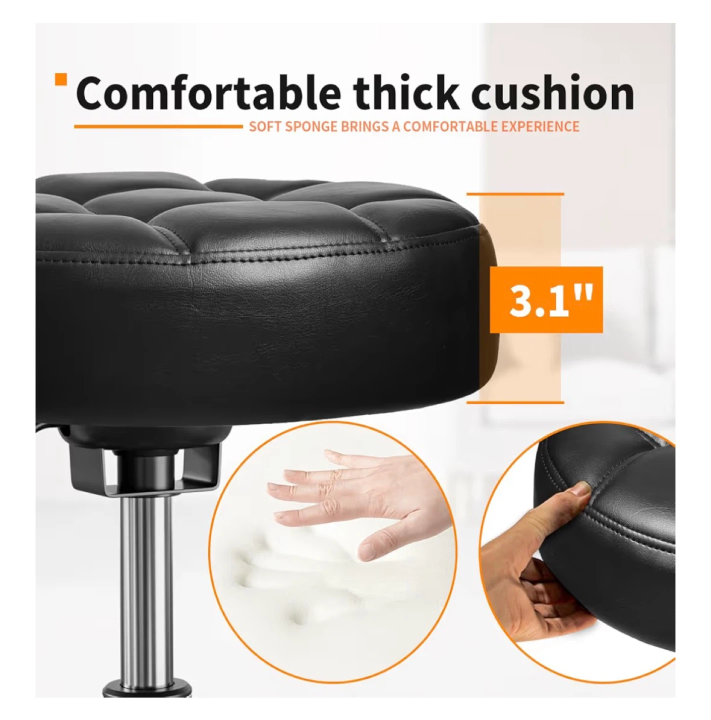 Rolling Stool Chair - Black, Adjustable Height - photo 3