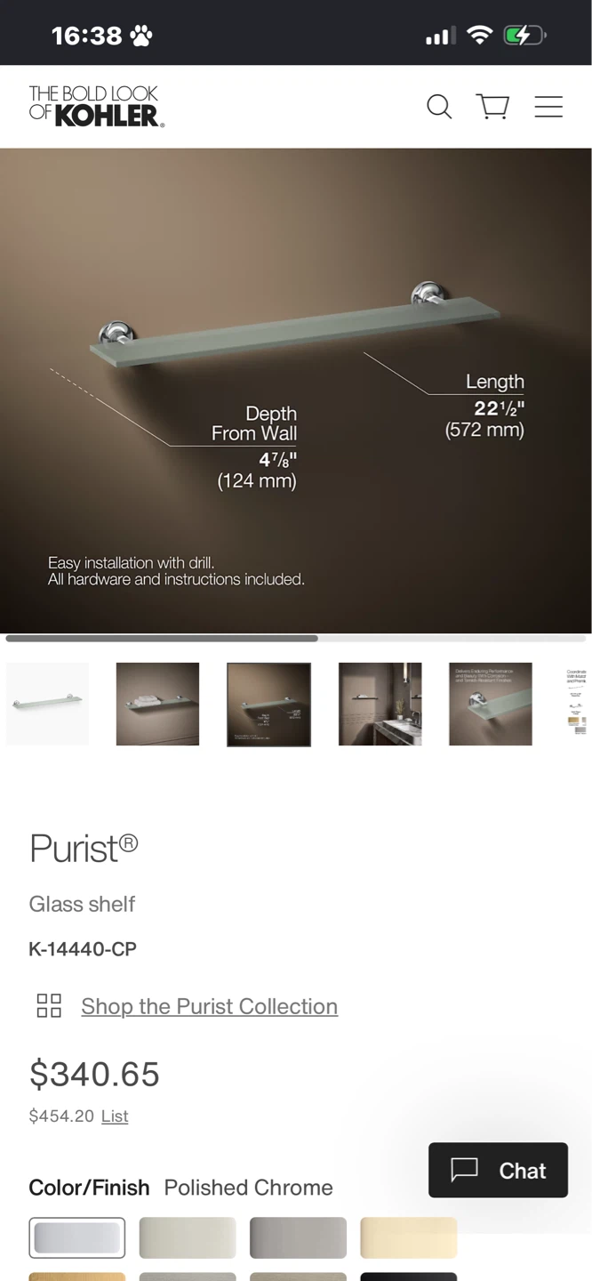 Open box Kohler Purist Wall Glass Shelf - photo 2