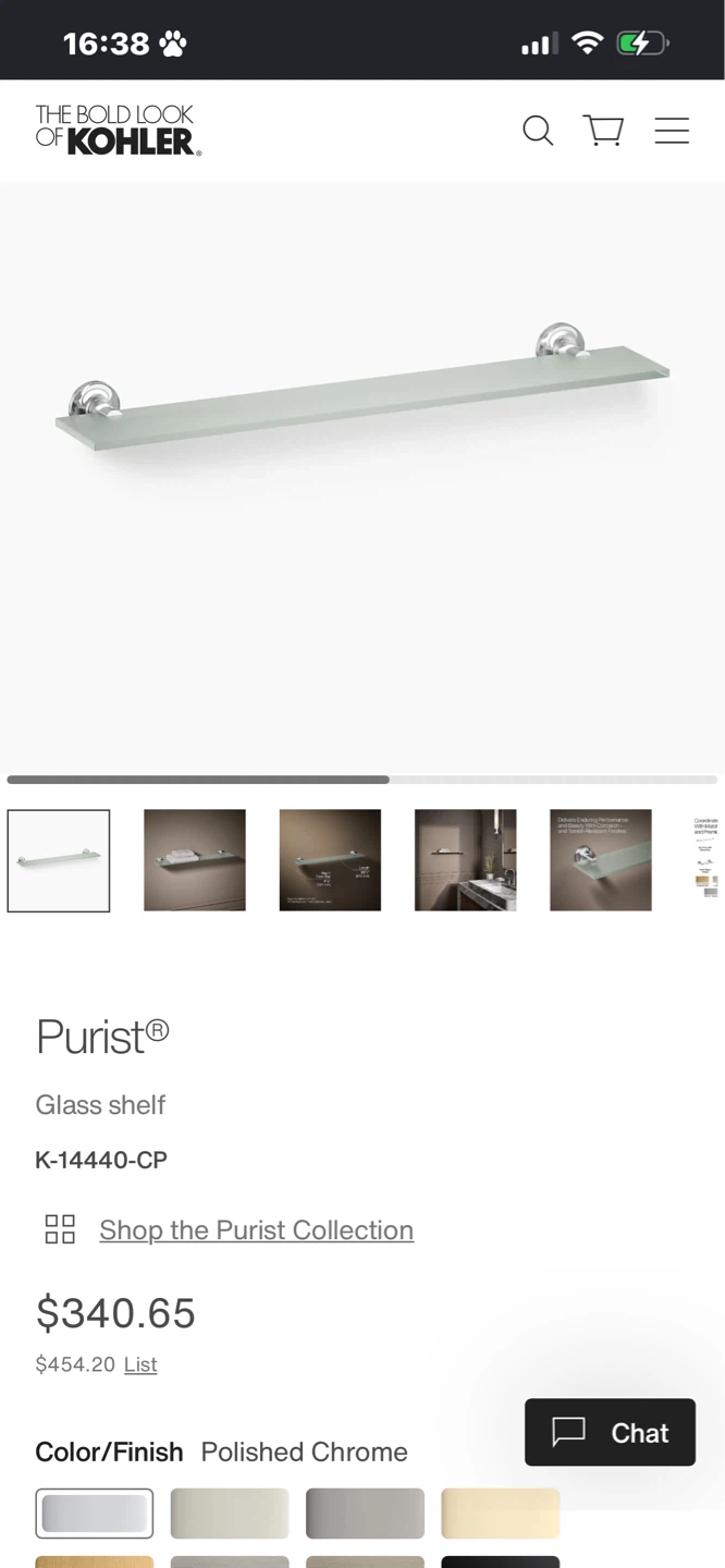 Open box Kohler Purist Wall Glass Shelf