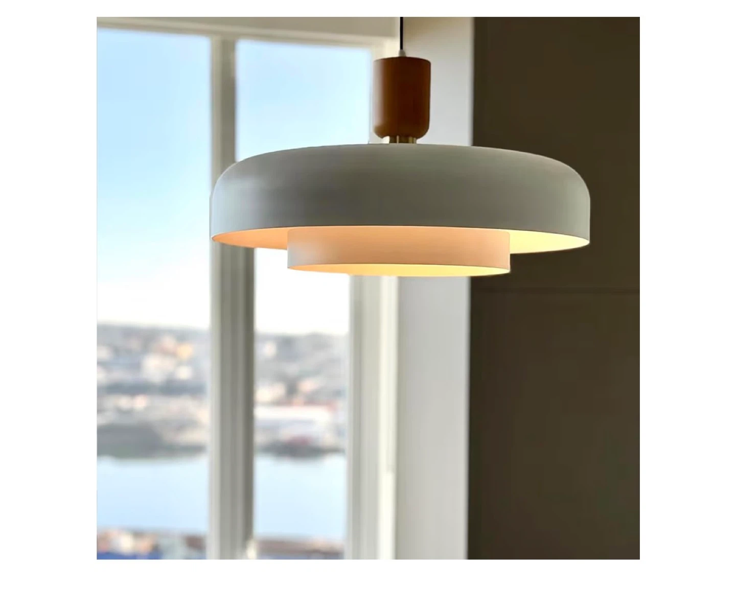 Modern Pendant Light with Wood and Gold Accents