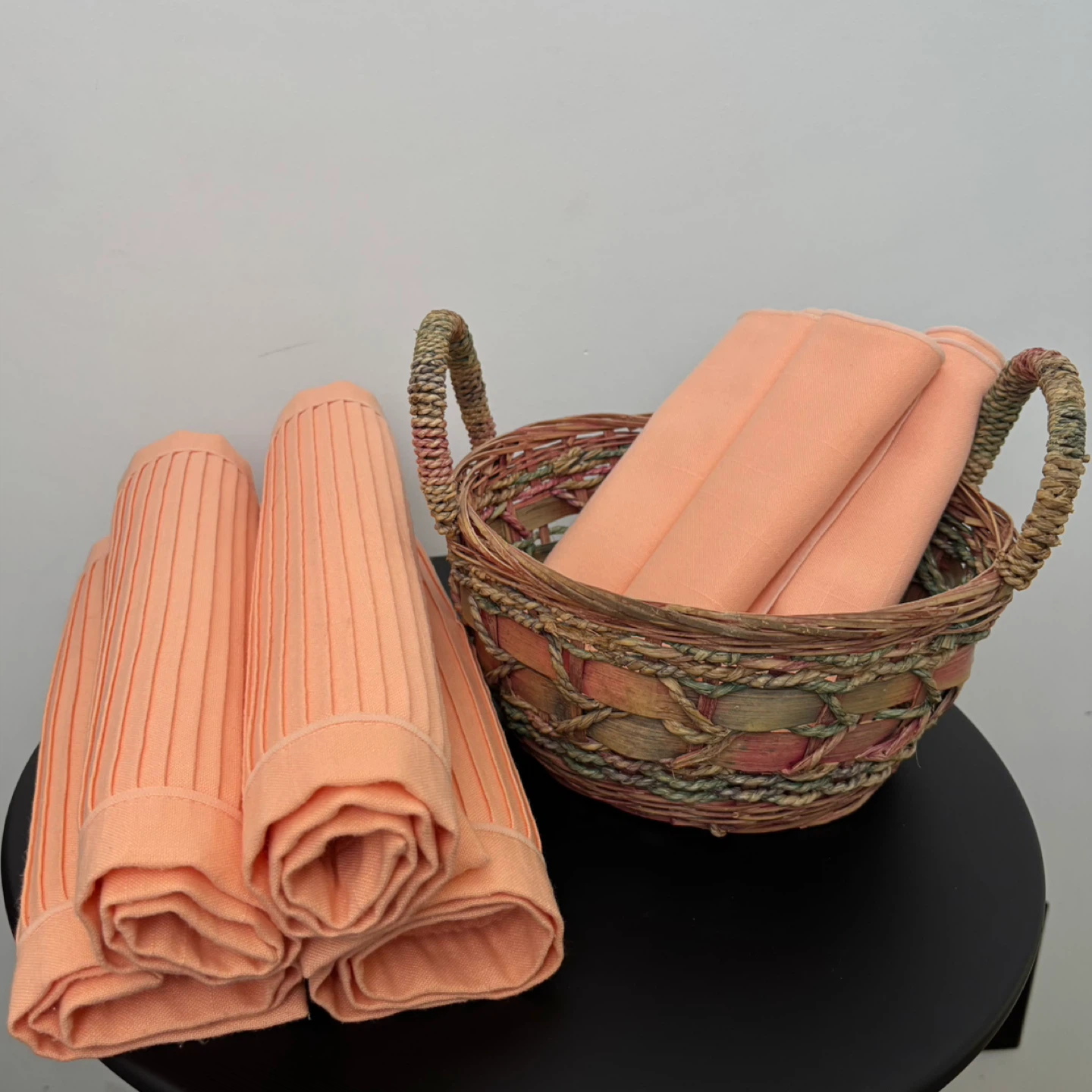 Vintage Wicker Basket, Placemats, Fabric Napkins - photo 2