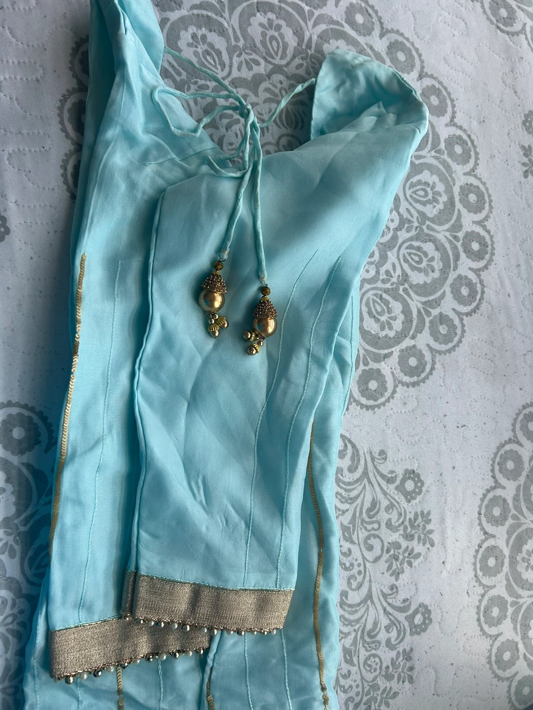 Light Blue Embroidered Women's Shalwar Kameez - photo 4